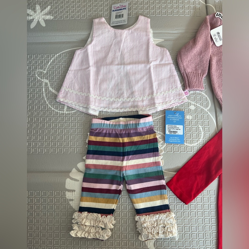 Ruffle Butts Pink Top and Multicolor Striped Pants Set for kids, baby girl